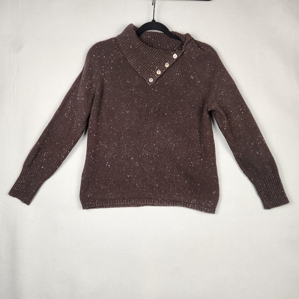 J Jill‎ Sweater Womens Medium Button Collar Pullover Knit Wool Blend Speckled